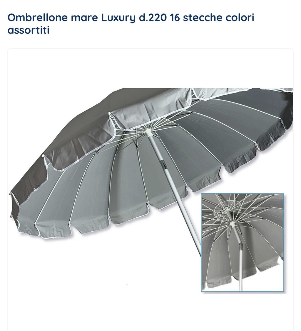 Ombrellone Luxury Spiaggia Antivento Alluminio Vari Colori 16 Stecche Con Sacca