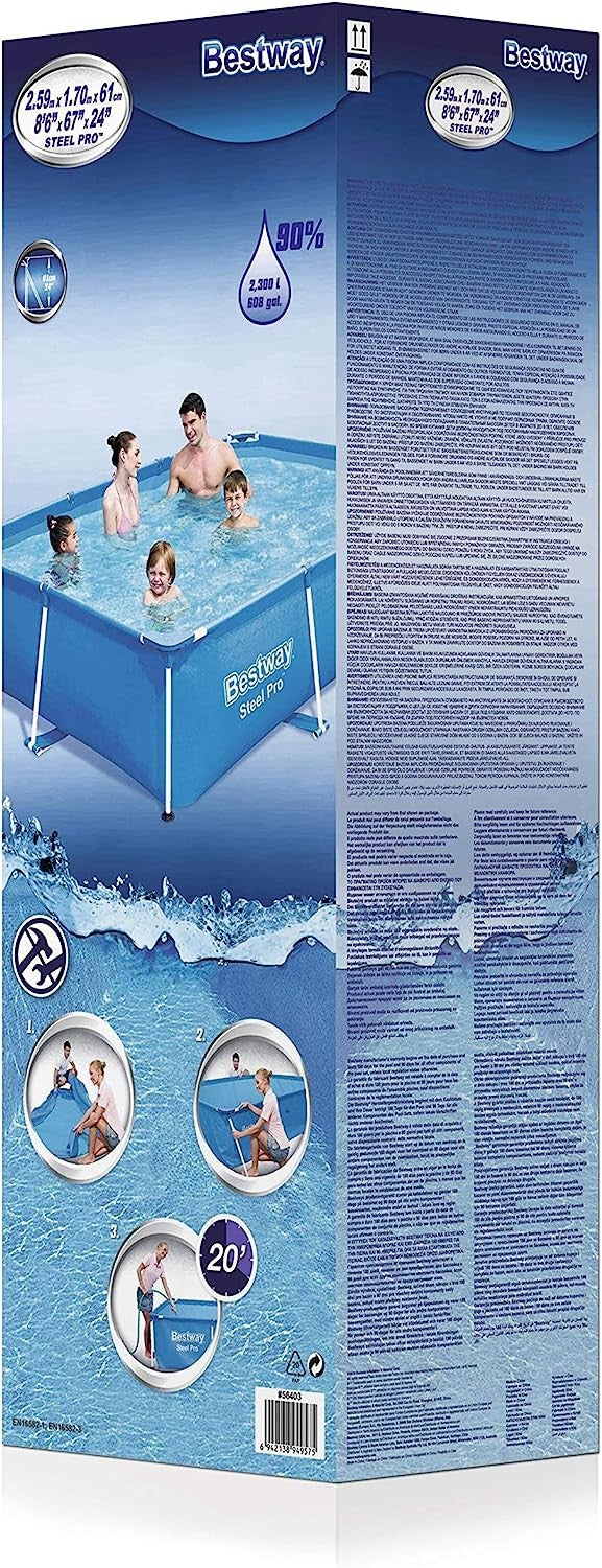 Bestway 56403 Piscina Fuori Terra Steel Pro Rettangolare da 259 x 170 x 61 cm