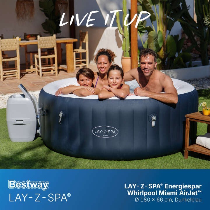 Bestway LAY-Z-SPA Miami AirJet Vasca Idromassaggio Ø 180cm, 4 Pers NUOVO Risparmio Energetico Piscina