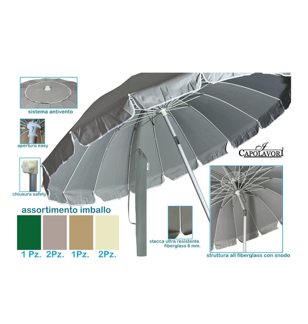 Ombrellone Luxury Spiaggia Antivento Alluminio Vari Colori 16 Stecche Con Sacca