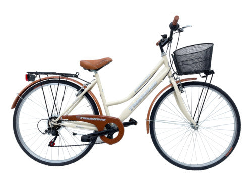 Bicicletta Donna Passeggio Misura 28 Bici Da Città Con Cambio E Cestino Beige