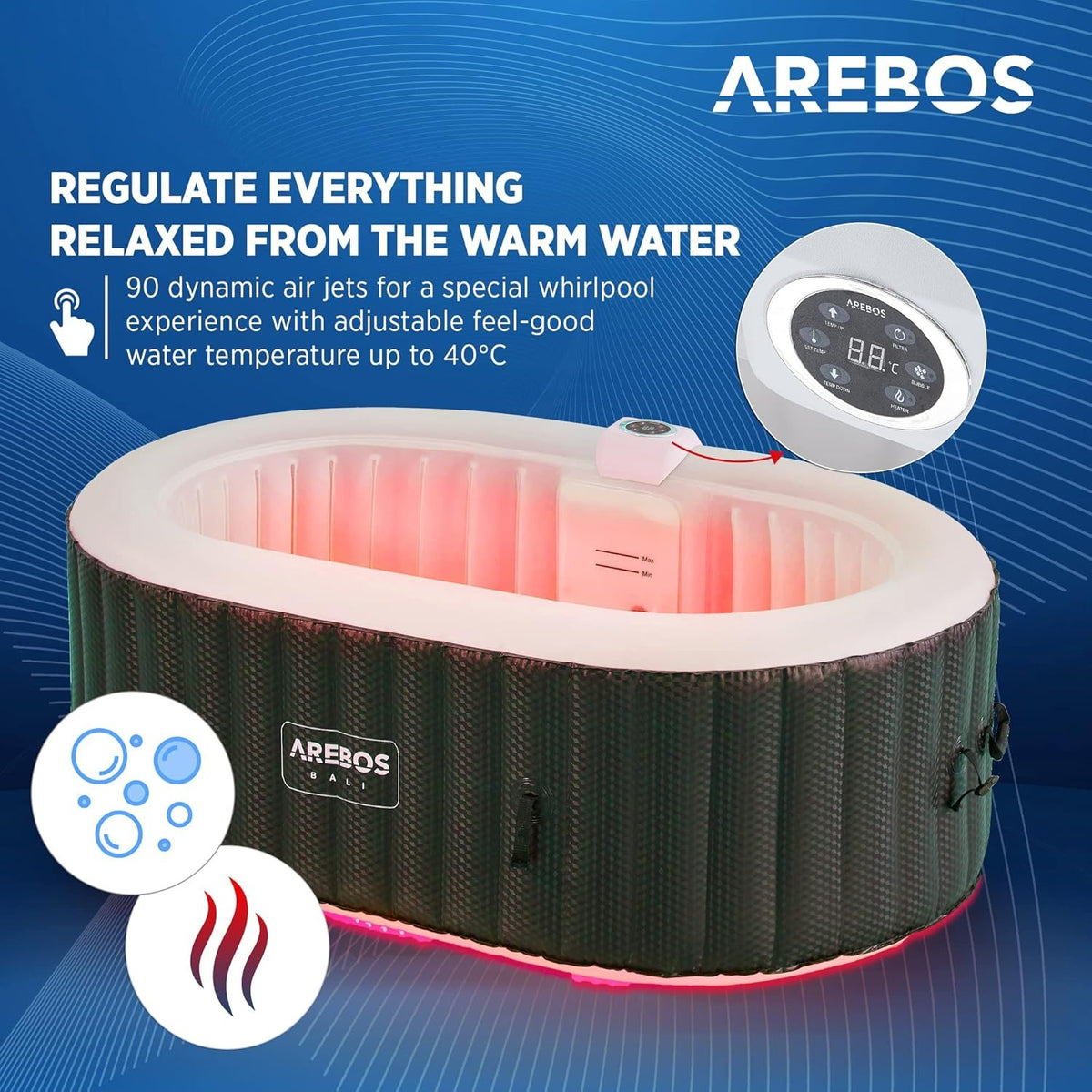 Vasca Idromassaggio Gonfiabile Esterno Spa Portatile 190x12 Luci LED Bubble Therapy