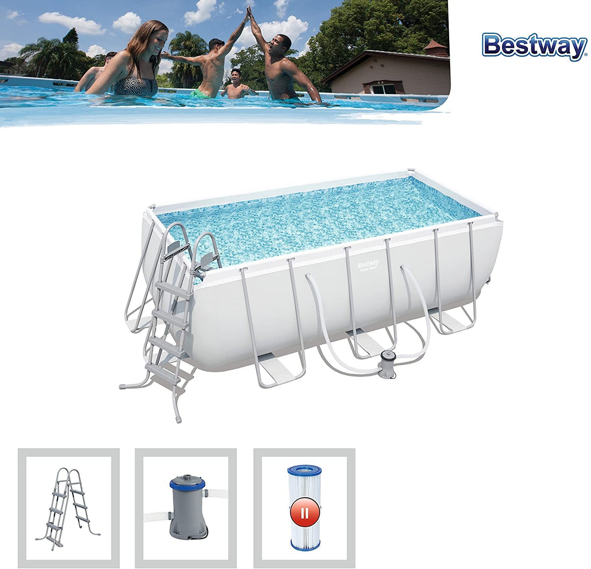 PISCINA  BESTWAY FUORITERRA 404X201X00H POWERSTEEL RETTANGOLARE POMPA SCALETTA