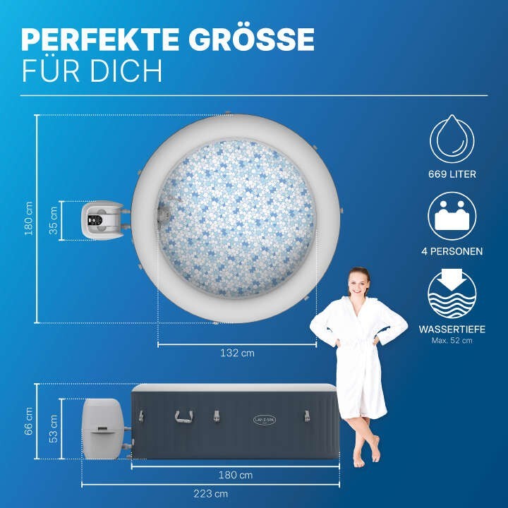Bestway LAY-Z-SPA Miami AirJet Vasca Idromassaggio Ø 180cm, 4 Pers NUOVO Risparmio Energetico Piscina