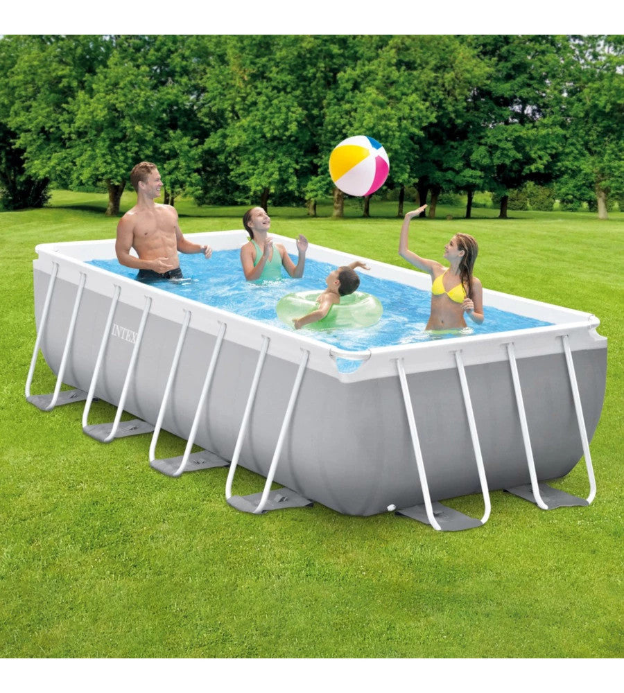 PISCINA FUORI TERRA CON STRUTTURA RETTANGOLARE INTEX "PRISMA FRAME" GRIGIO CH...