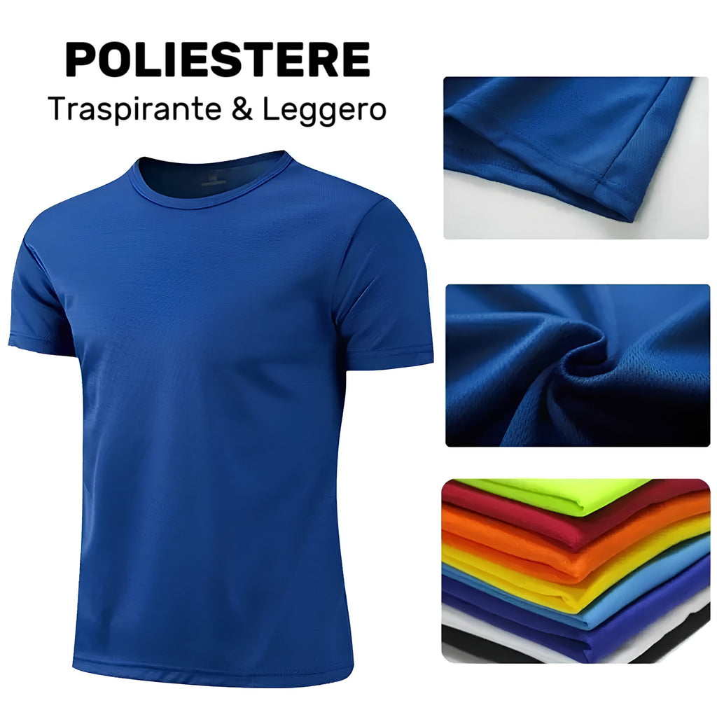 MAGLIETTA T-SHIRT UOMO MANICA CORTA POLIESTERE FITNESS RUNNING RUNNER SPORTIVA