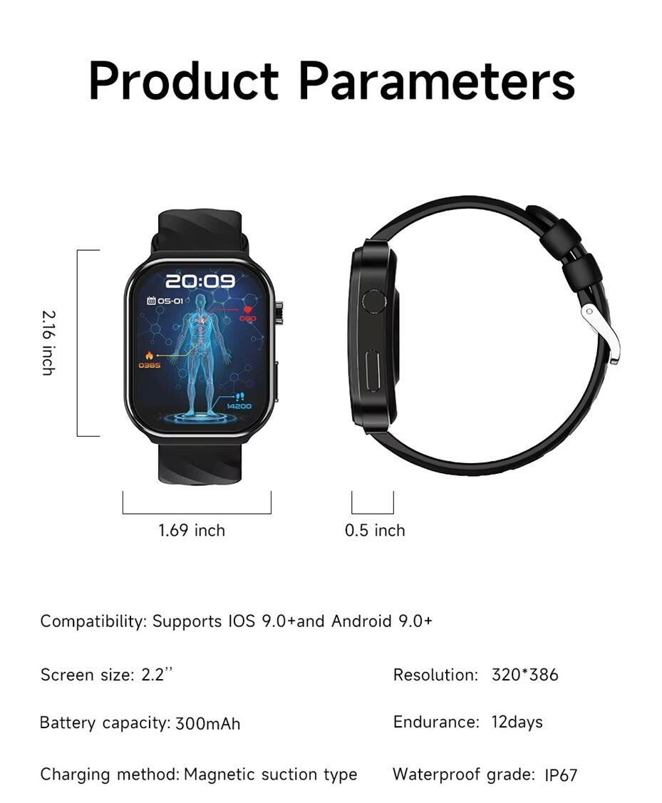 Smartwatch U53T Glucometro Fitness Sport Parametri Vitali Salute Glucosio