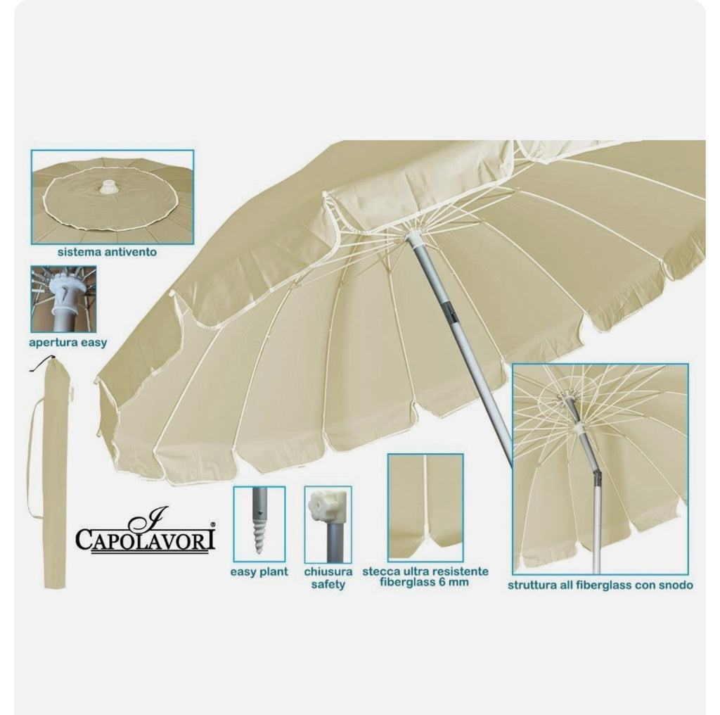 Ombrellone Luxury Spiaggia Antivento Alluminio Vari Colori 16 Stecche Con Sacca