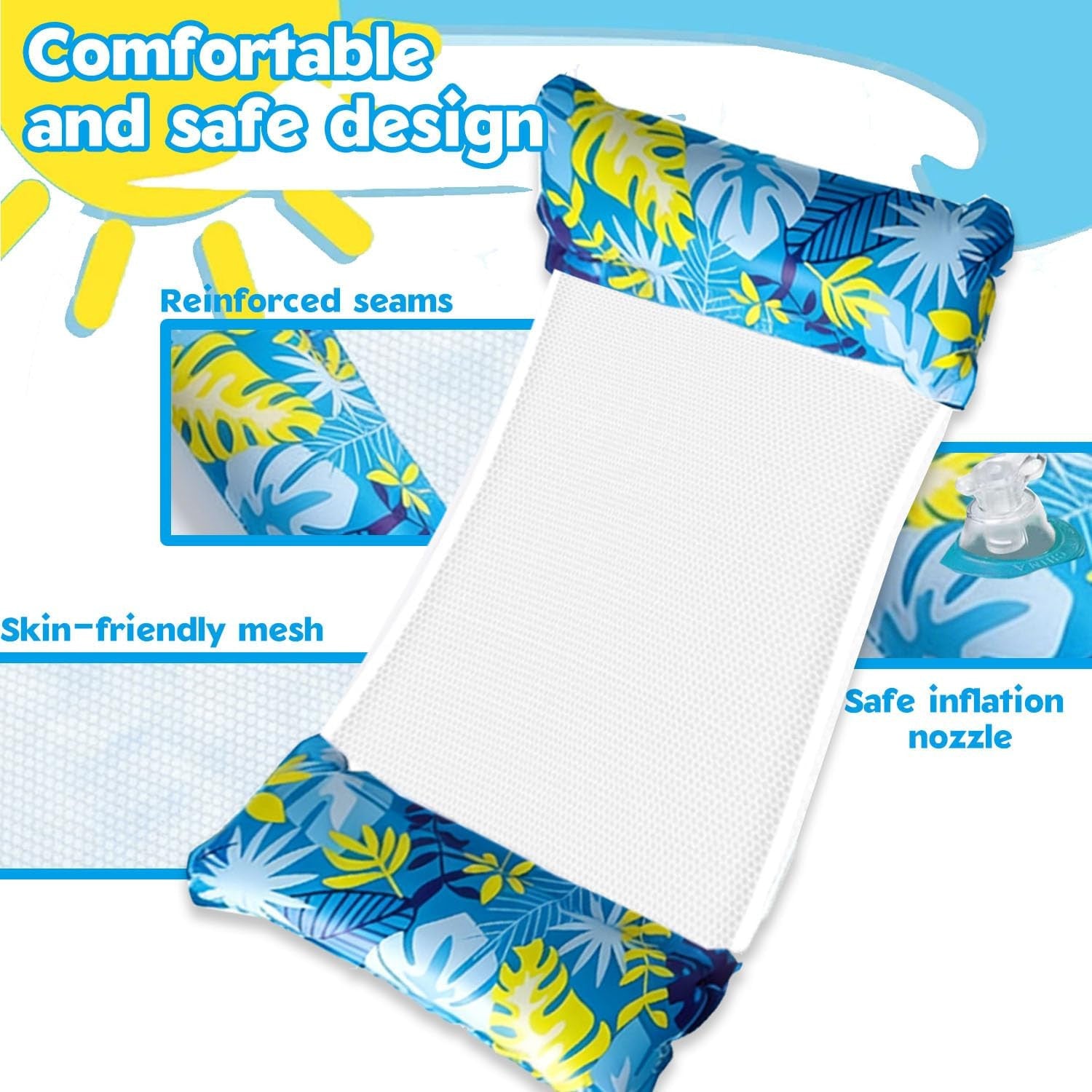 Materassino Mare XL,4 in 1 Amaca Galleggiante,Amaca Gonfiabile Da Mare Portatile