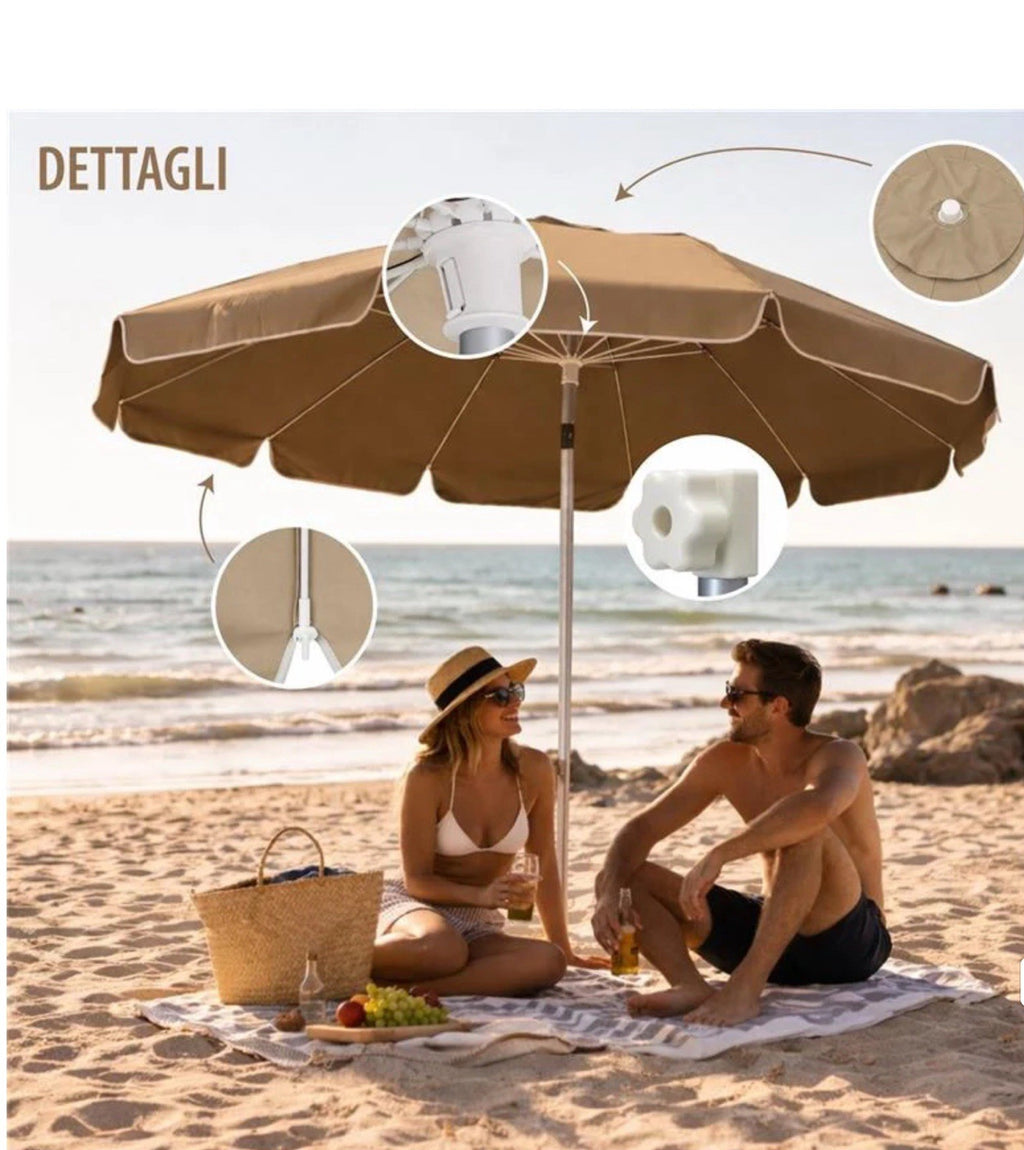 Ombrellone Luxury Spiaggia Antivento Alluminio Vari Colori 16 Stecche Con Sacca