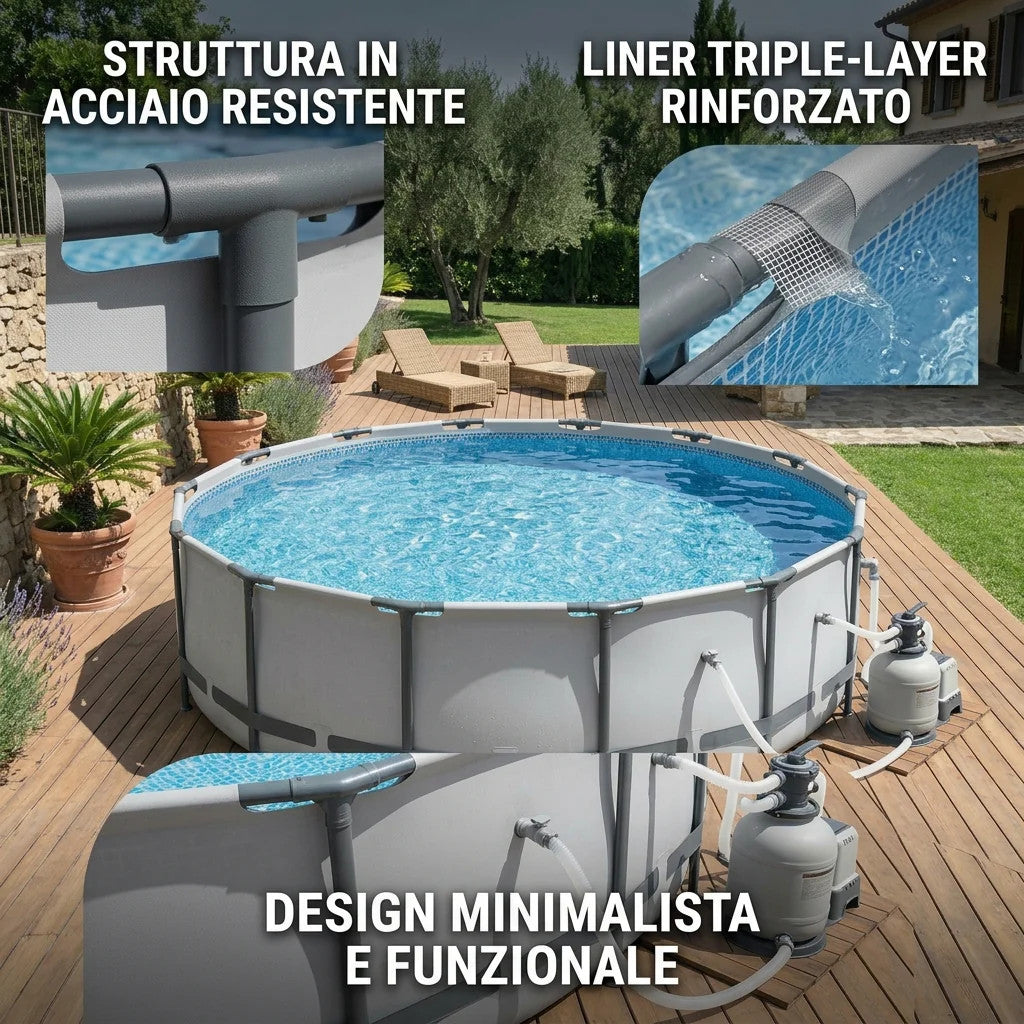 Piscina Fuoriterra Steel Pro MAX Set Giardino Acciaio 4.88m x 1.22m