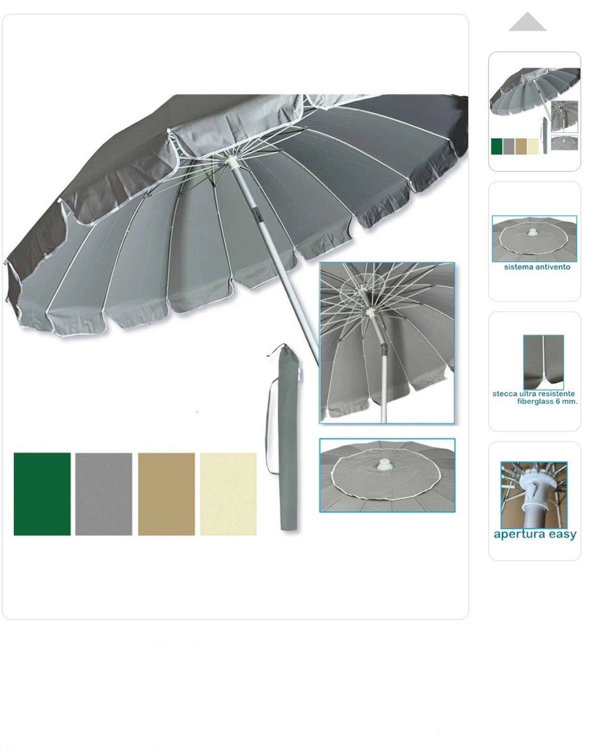 Ombrellone Luxury Spiaggia Antivento Alluminio Vari Colori 16 Stecche Con Sacca