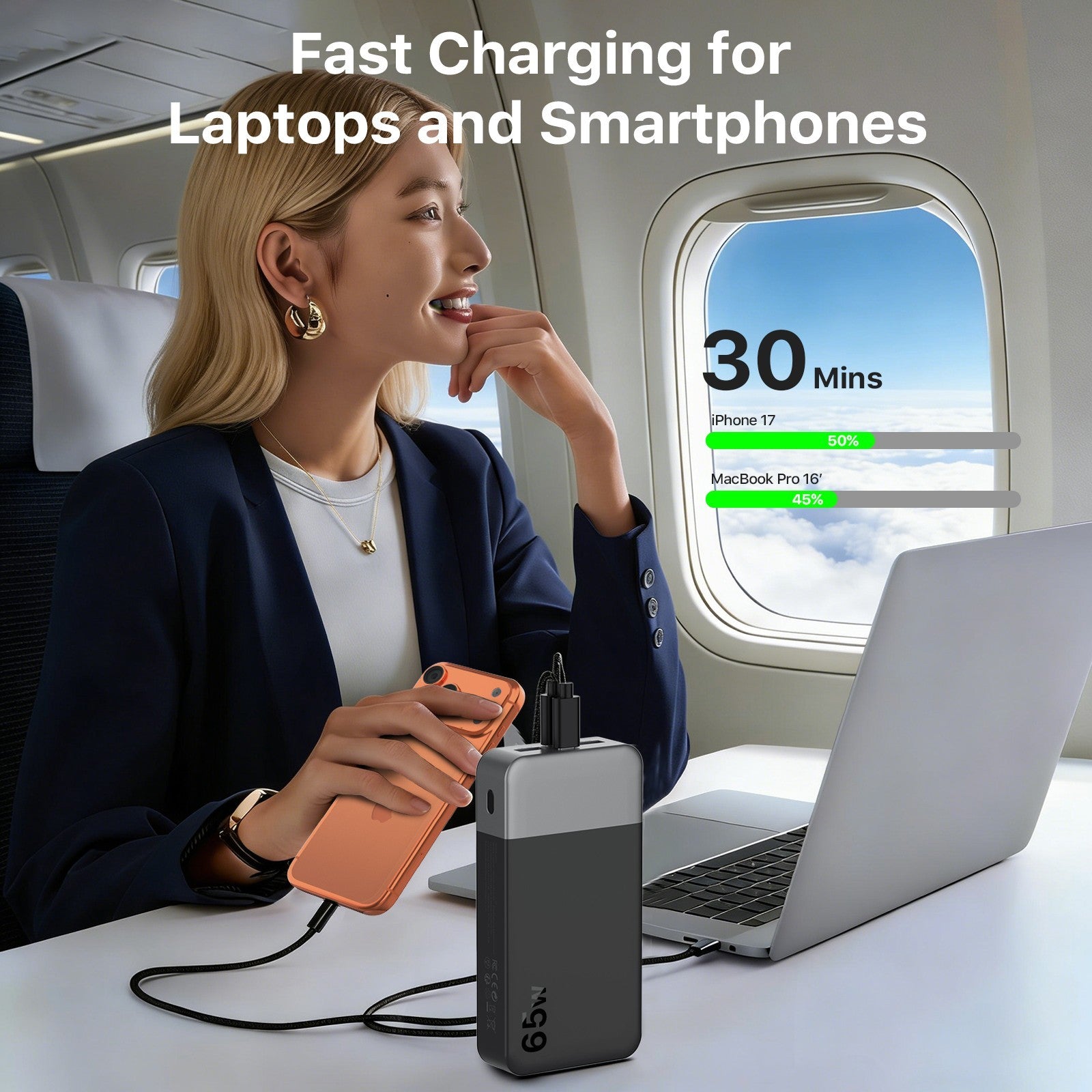JUOVI Power Bank 20000mAh 65W Caricatore Portatile Ricarica Rapida Phone Verde