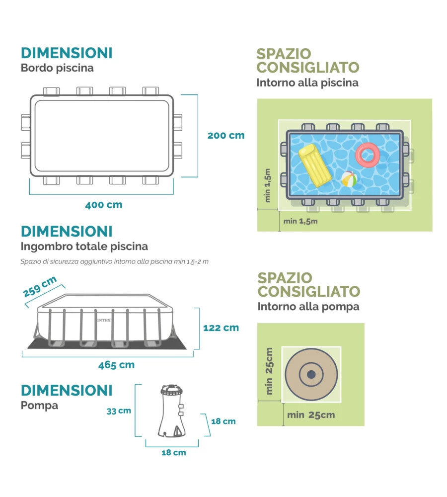 PISCINA FUORI TERRA CON STRUTTURA RETTANGOLARE INTEX "PRISMA FRAME" GRIGIO CH...