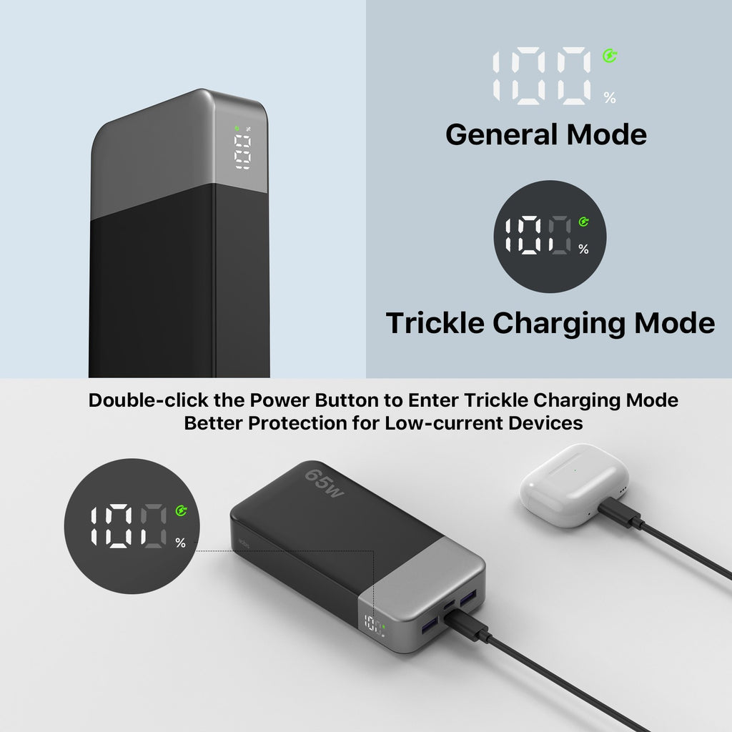JUOVI Power Bank 20000mAh 65W Caricatore Portatile Ricarica Rapida Phone Verde